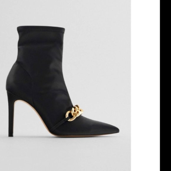 Zara Black Gold Chain Heel Ankle Boots SZ 42 /US 11 - Picture 2 of 6